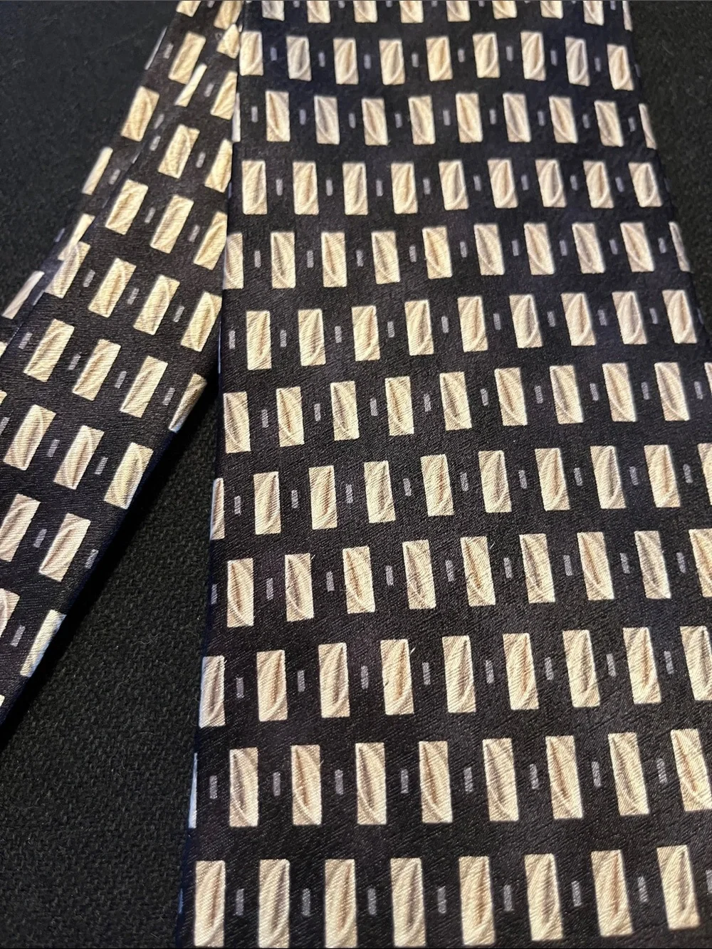 Pierre Cardin Black Tie with Gold Rectangular Pattern